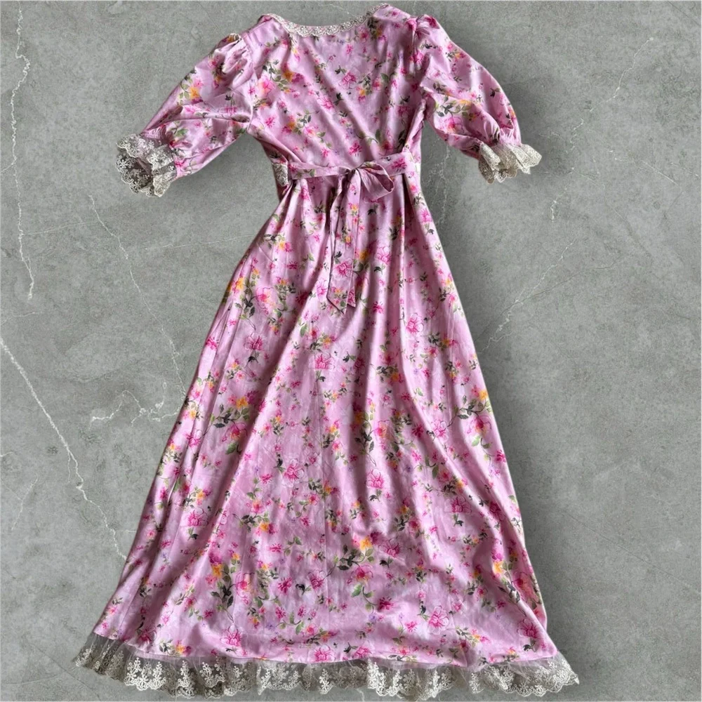 Lait Collection Divia Floral Georgette Midi Dress in Carnation Pink - Picture 2 of 11